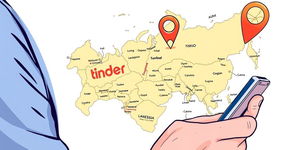 Человек с телефоном и логотипом Tinder